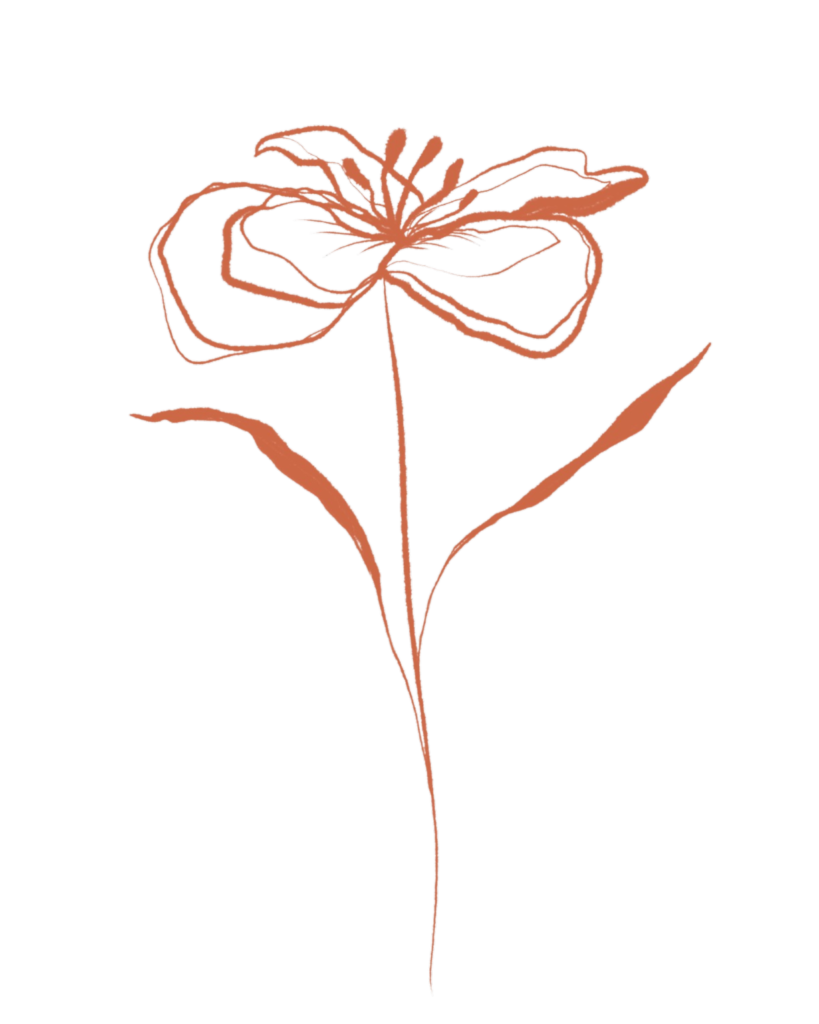 Oranje illustratie van een bloem.
